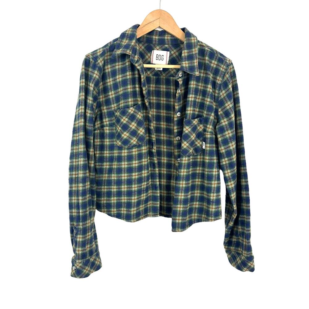 BDG Cropped Plaid Cotton Shacket - Women's Size L- Layering Transitional